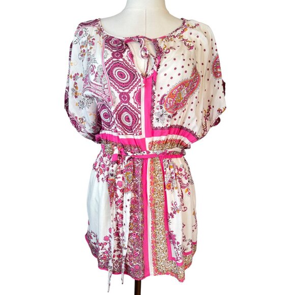 J. Crew XS Re-Imagined Cotton Boho Print Tie-Neck Mini Self Belt Dress - Picture 1 of 13